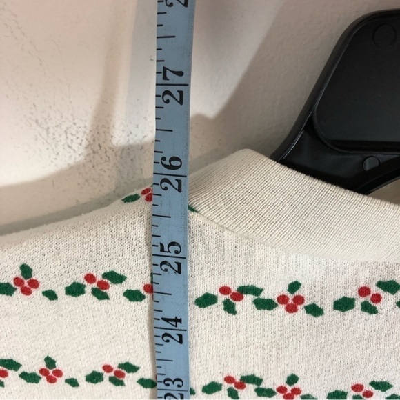 Vintage Christmas Tree Ringer Neck Sweatshirt Large 90s Jane Colby White Green - Picture 9 of 9